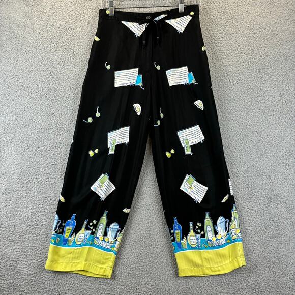 90s Novelty Pant Medium Artsy Ecclectic Retro AOP Wide Leg Crop Holly Lane VTG - Picture 1 of 15